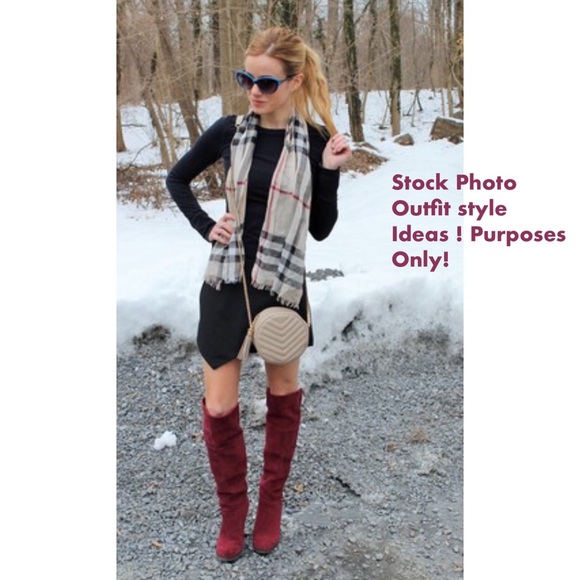 NineWest Suede Wine High Shaft Slouch Heeled Boots - Picture 13 of 15